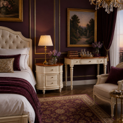 Vera Demi-Lune Reeded Ivory Nightstand | French Classical Curved Bedside Table with Cherry Top - EKAR,EKAR FURNITURE CO.,LTD,Vera Demi-Lune Reeded Ivory Nightstand | French Classical Curved Bedside Table with Cherry Top - EKAR,foshan furniture factory,custom Furniture factory,china furniture factory