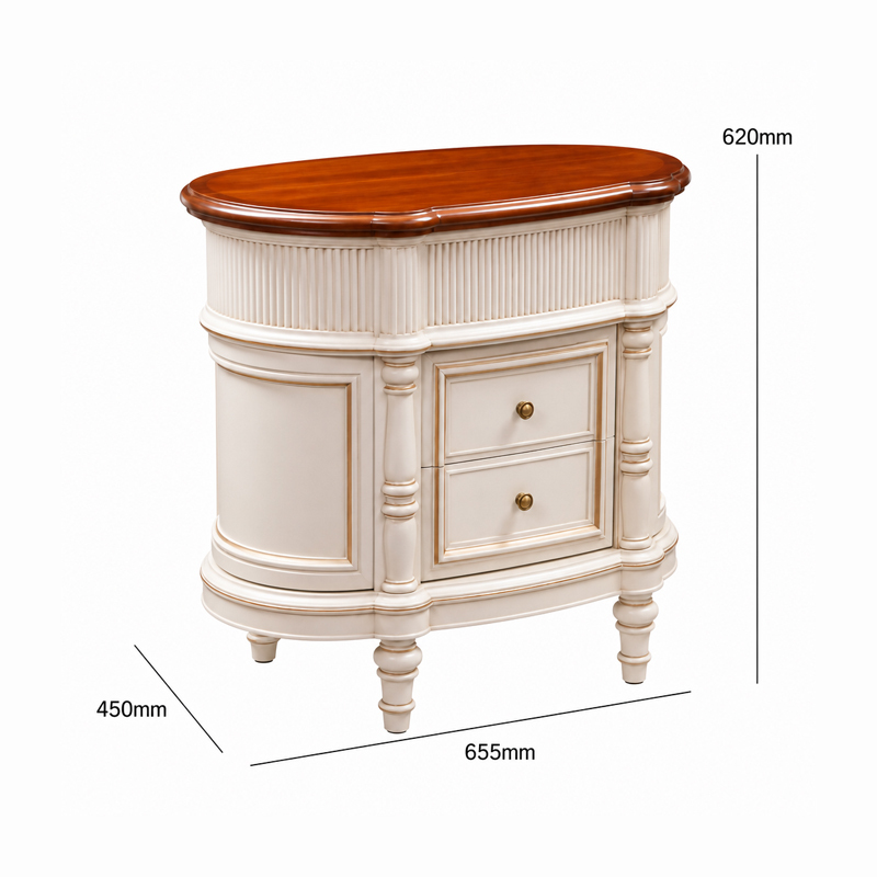 Vera Demi-Lune Reeded Ivory Nightstand | French Classical Curved Bedside Table with Cherry Top - EKAR,EKAR FURNITURE CO.,LTD,Vera Demi-Lune Reeded Ivory Nightstand | French Classical Curved Bedside Table with Cherry Top - EKAR,foshan furniture factory,custom Furniture factory,china furniture factory
