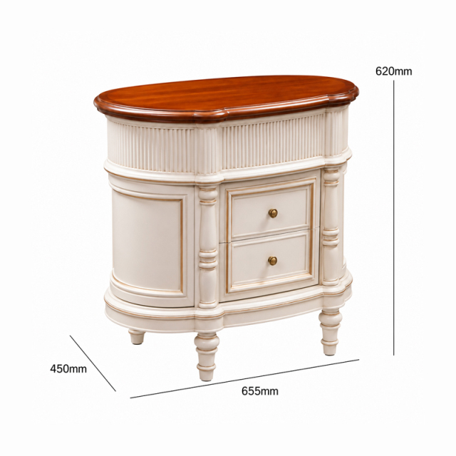 Vera Demi-Lune Reeded Ivory Nightstand | French Classical Curved Bedside Table with Cherry Top - EKAR,EKAR FURNITURE CO.,LTD,Vera Demi-Lune Reeded Ivory Nightstand | French Classical Curved Bedside Table with Cherry Top - EKAR,foshan furniture factory,custom Furniture factory,china furniture factory
