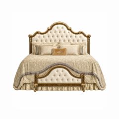 Regence Tufted Footboard Gilt Bed | French Classical Upholstered Bed with Matching Carved Headboard-EKAR,EKAR FURNITURE CO.,LTD,Regence Tufted Footboard Gilt Bed | French Classical Upholstered Bed with Matching Carved Headboard-EKAR,foshan furniture factory,custom Furniture factory,china furniture factory