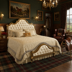 Regence Tufted Footboard Gilt Bed | French Classical Upholstered Bed with Matching Carved Headboard-EKAR,EKAR FURNITURE CO.,LTD,Regence Tufted Footboard Gilt Bed | French Classical Upholstered Bed with Matching Carved Headboard-EKAR,foshan furniture factory,custom Furniture factory,china furniture factory