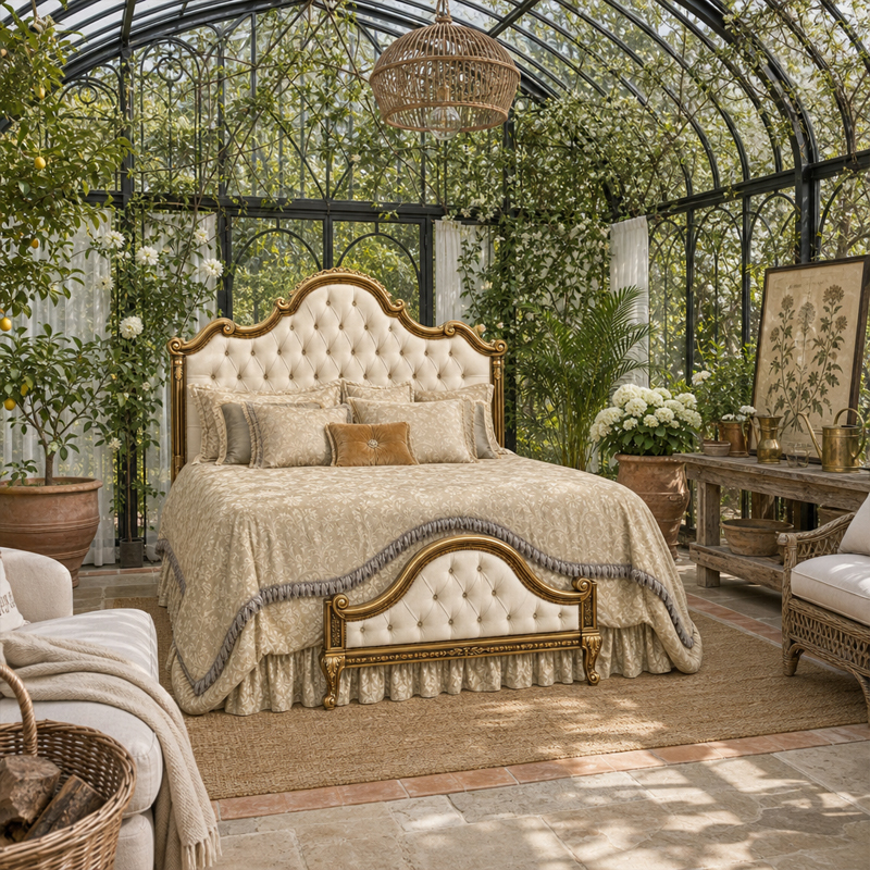 Regence Tufted Footboard Gilt Bed | French Classical Upholstered Bed with Matching Carved Headboard-EKAR,EKAR FURNITURE CO.,LTD,Regence Tufted Footboard Gilt Bed | French Classical Upholstered Bed with Matching Carved Headboard-EKAR,foshan furniture factory,custom Furniture factory,china furniture factory
