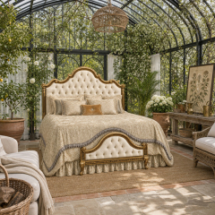 Regence Tufted Footboard Gilt Bed | French Classical Upholstered Bed with Matching Carved Headboard-EKAR,EKAR FURNITURE CO.,LTD,Regence Tufted Footboard Gilt Bed | French Classical Upholstered Bed with Matching Carved Headboard-EKAR,foshan furniture factory,custom Furniture factory,china furniture factory