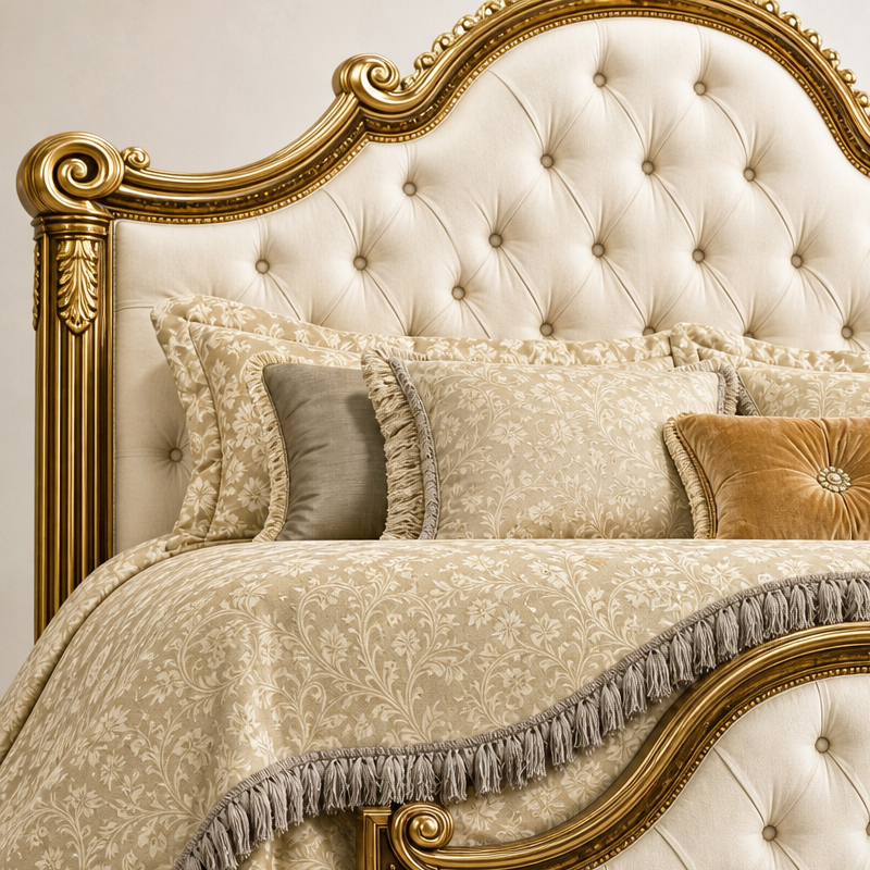 Regence Tufted Footboard Gilt Bed | French Classical Upholstered Bed with Matching Carved Headboard-EKAR,EKAR FURNITURE CO.,LTD,Regence Tufted Footboard Gilt Bed | French Classical Upholstered Bed with Matching Carved Headboard-EKAR,foshan furniture factory,custom Furniture factory,china furniture factory