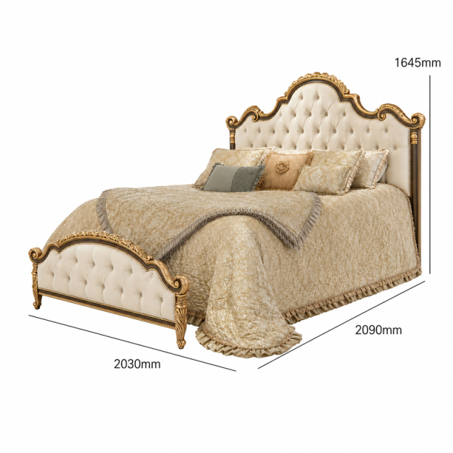Regence Tufted Footboard Gilt Bed | French Classical Upholstered Bed with Matching Carved Headboard-EKAR,EKAR FURNITURE CO.,LTD,Regence Tufted Footboard Gilt Bed | French Classical Upholstered Bed with Matching Carved Headboard-EKAR,foshan furniture factory,custom Furniture factory,china furniture factory