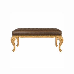 Valmont Gilt Tufted Leather Bed Bench | French Classical Bed-End Bench with Carved Acanthus Legs - EKAR,MY SHOP,Valmont Gilt Tufted Leather Bed Bench | French Classical Bed-End Bench with Carved Acanthus Legs - EKAR,foshan furniture factory,custom Furniture factory,china furniture factory