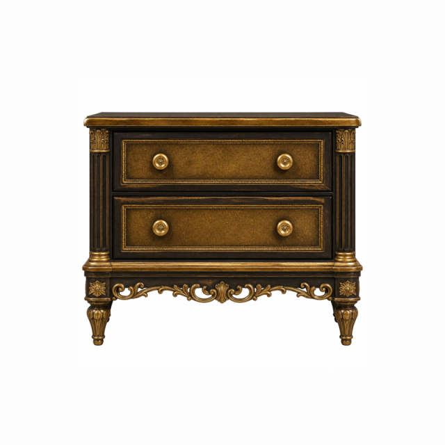 Nocturne Gilt Espresso Nightstand | Ornate French Classical Bedside Chest with Gold Scroll Apron - EKAR,MY SHOP,Nocturne Gilt Espresso Nightstand | Ornate French Classical Bedside Chest with Gold Scroll Apron - EKAR,foshan furniture factory,custom Furniture factory,china furniture factory