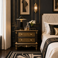 Nocturne Gilt Espresso Nightstand | Ornate French Classical Bedside Chest with Gold Scroll Apron - EKAR,MY SHOP,Nocturne Gilt Espresso Nightstand | Ornate French Classical Bedside Chest with Gold Scroll Apron - EKAR,foshan furniture factory,custom Furniture factory,china furniture factory