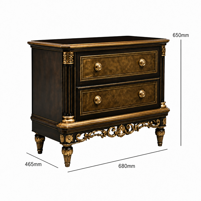 Nocturne Gilt Espresso Nightstand | Ornate French Classical Bedside Chest with Gold Scroll Apron - EKAR,MY SHOP,Nocturne Gilt Espresso Nightstand | Ornate French Classical Bedside Chest with Gold Scroll Apron - EKAR,foshan furniture factory,custom Furniture factory,china furniture factory