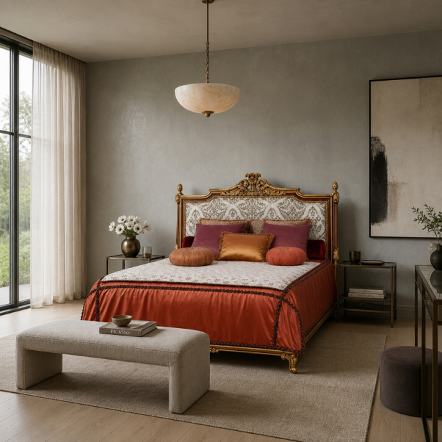 Rocaille Gilded Damask Bed | French Rococo Upholstered Bed with Carved Shell Crest - EKAR FURNITURE,EKAR FURNITURE CO.,LTD,Rocaille Gilded Damask Bed | French Rococo Upholstered Bed with Carved Shell Crest - EKAR FURNITURE,foshan furniture factory,custom Furniture factory,china furniture factory