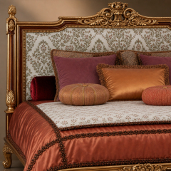 Rocaille Gilded Damask Bed | French Rococo Upholstered Bed with Carved Shell Crest - EKAR FURNITURE,EKAR FURNITURE CO.,LTD,Rocaille Gilded Damask Bed | French Rococo Upholstered Bed with Carved Shell Crest - EKAR FURNITURE,foshan furniture factory,custom Furniture factory,china furniture factory