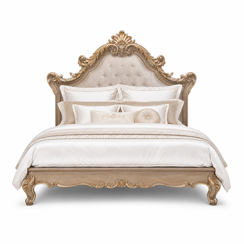 Sforza Classical Carved Gilt Baroque Bed | Italian-Style Marquetry Headboard King Bed for Luxury Bedroom,EKAR FURNITURE CO.,LTD,Sforza Classical Carved Gilt Baroque Bed | Italian-Style Marquetry Headboard King Bed for Luxury Bedroom,foshan furniture factory,custom Furniture factory,china furniture factory