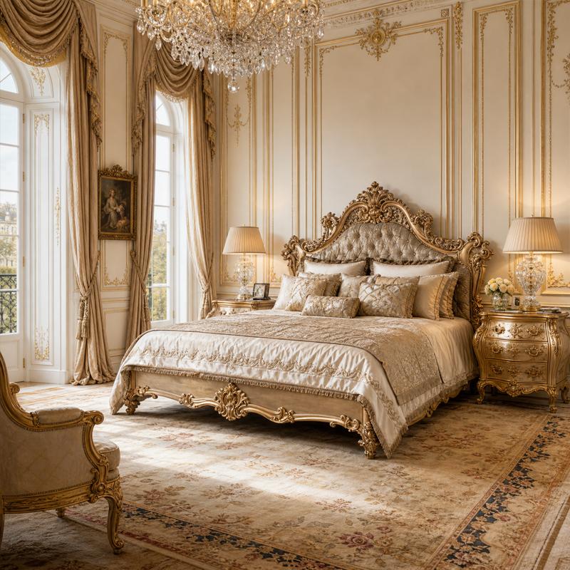 Sforza Classical Carved Gilt Baroque Bed | Italian-Style Marquetry Headboard King Bed for Luxury Bedroom,EKAR FURNITURE CO.,LTD,Sforza Classical Carved Gilt Baroque Bed | Italian-Style Marquetry Headboard King Bed for Luxury Bedroom,foshan furniture factory,custom Furniture factory,china furniture factory