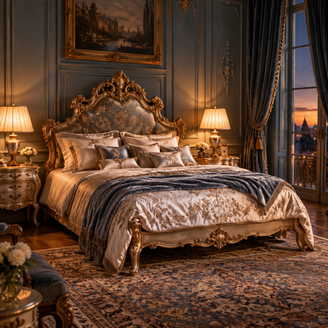 Sforza Classical Carved Gilt Baroque Bed | Italian-Style Marquetry Headboard King Bed for Luxury Bedroom,EKAR FURNITURE CO.,LTD,Sforza Classical Carved Gilt Baroque Bed | Italian-Style Marquetry Headboard King Bed for Luxury Bedroom,foshan furniture factory,custom Furniture factory,china furniture factory