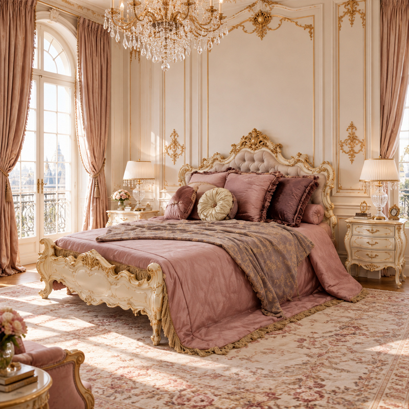 Beaumont Carved Gilt Crest Bed | Classical French Upholstered Headboard Bed Frame for Luxury Bedrooms,EKAR FURNITURE CO.,LTD,Beaumont Carved Gilt Crest Bed | Classical French Upholstered Headboard Bed Frame for Luxury Bedrooms,foshan furniture factory,custom Furniture factory,china furniture factory