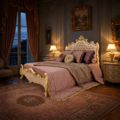 Beaumont Carved Gilt Crest Bed | Classical French Upholstered Headboard Bed Frame for Luxury Bedrooms,EKAR FURNITURE CO.,LTD,Beaumont Carved Gilt Crest Bed | Classical French Upholstered Headboard Bed Frame for Luxury Bedrooms,foshan furniture factory,custom Furniture factory,china furniture factory