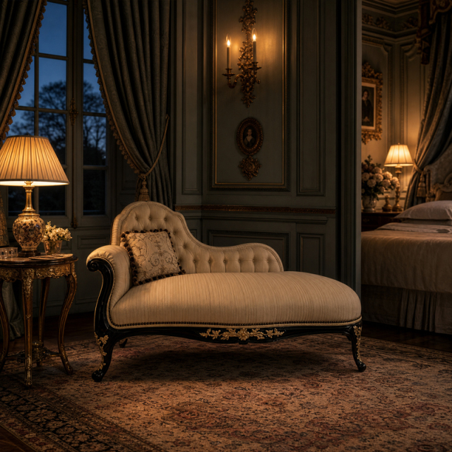 Valmorel Ebonised and Gilt Chaise Lounge | Classical French Récamier Chaise Longue for Luxury Bedrooms - EKAR,EKAR FURNITURE CO.,LTD,Valmorel Ebonised and Gilt Chaise Lounge | Classical French Récamier Chaise Longue for Luxury Bedrooms - EKAR,foshan furniture factory,custom Furniture factory,china furniture factory