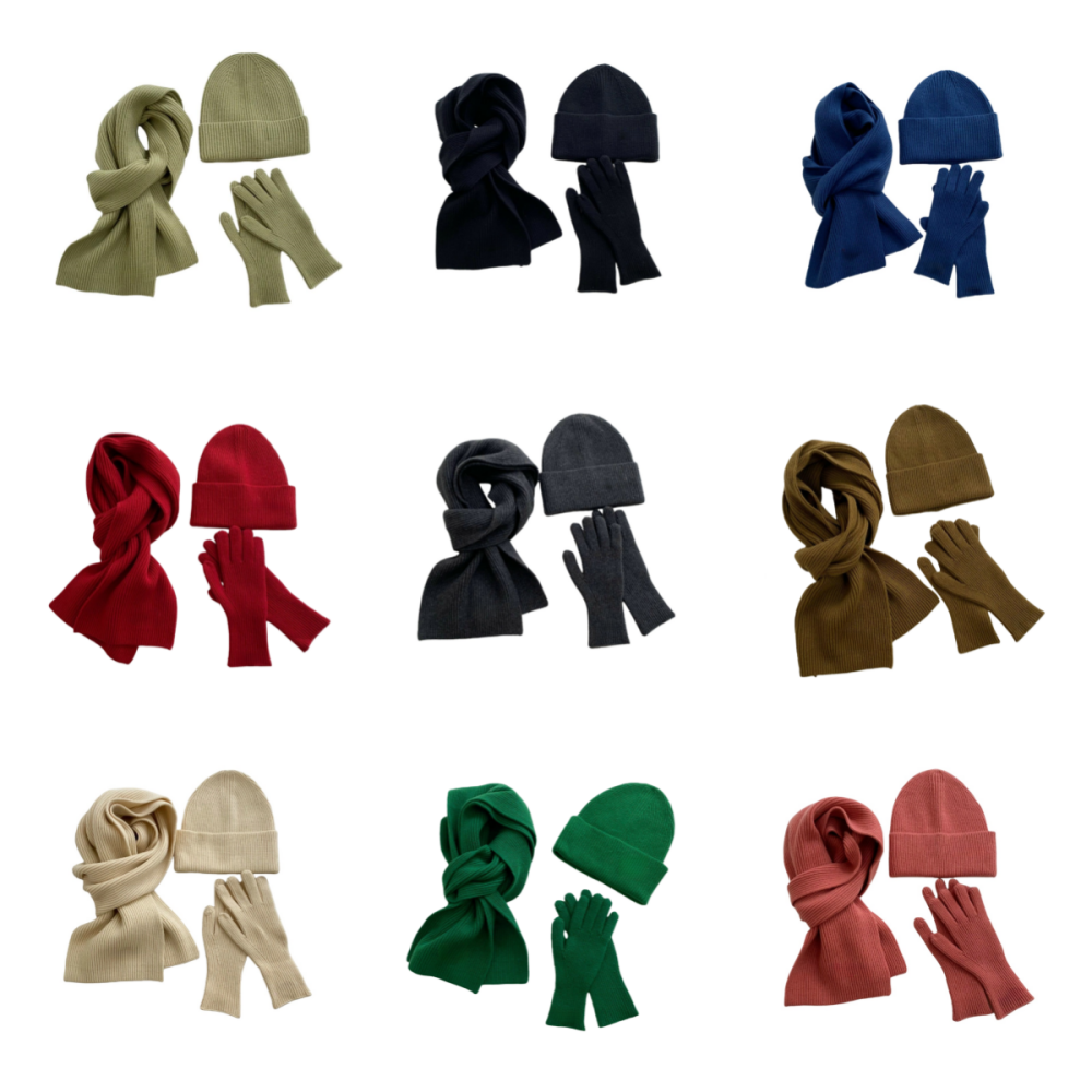 Knitted Beanie Hat Scarf Gloves Set