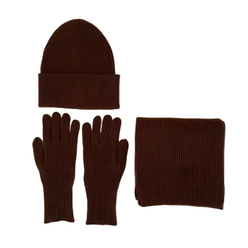 Knitted Beanie Hat Scarf Gloves Set