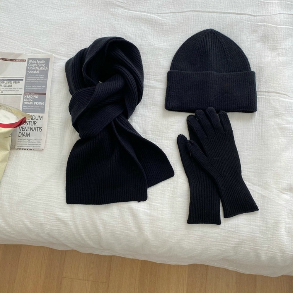 Knitted Beanie Hat Scarf Gloves Set