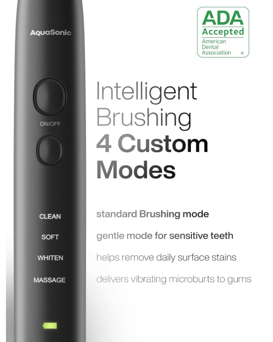 Aquasonic Black Series Ultra Whitening Toothbrush - ADA Approved Electric Toothbrush - 8 Brush Heads and Travel Box - 40,000 VPM Electric Motor and Wireless Charging - 4 Modes with Smart Timer