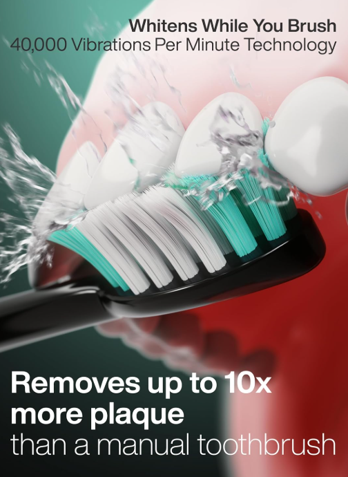 Aquasonic Black Series Ultra Whitening Toothbrush - ADA Approved Electric Toothbrush - 8 Brush Heads and Travel Box - 40,000 VPM Electric Motor and Wireless Charging - 4 Modes with Smart Timer