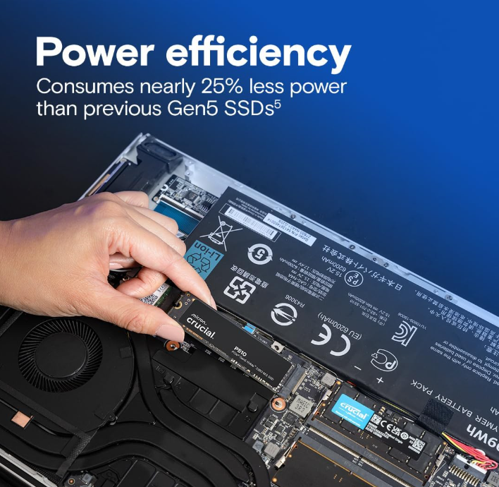 Crucial P510 1TB Gen5 NVMe SSD,高达 11,000 MB/s,PCIe 5.0 M.2 2280 SSD,内置固态硬盘,兼容笔记本电脑、台式机、+Acronis 软件 - CT1000P51 0SSD8-0 SSD 1