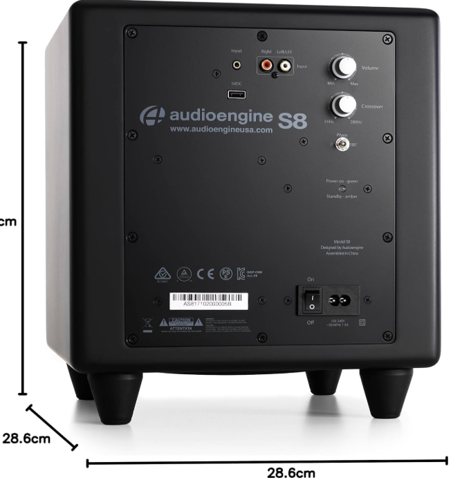 Audioengine S8 powered subwoofer speaker - 250W 8-inch (about 20.3 cm) home woofer, built-in amplifier and dual audio input, suitable for home audio