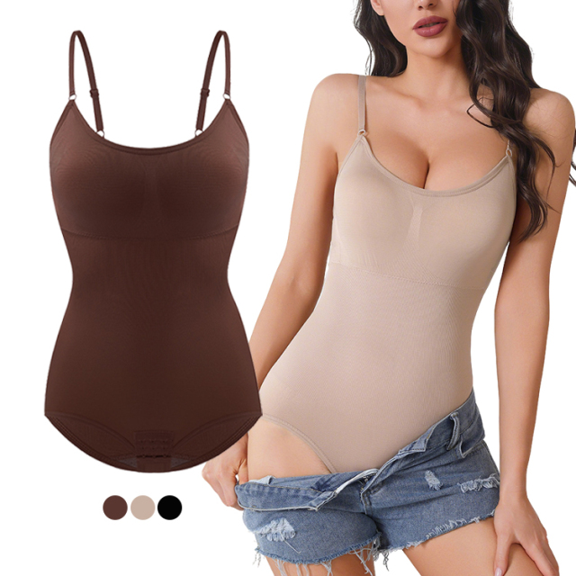 Seamless Low Back One-piece Shapewear with Snaps Bodysuit with Bra Pads