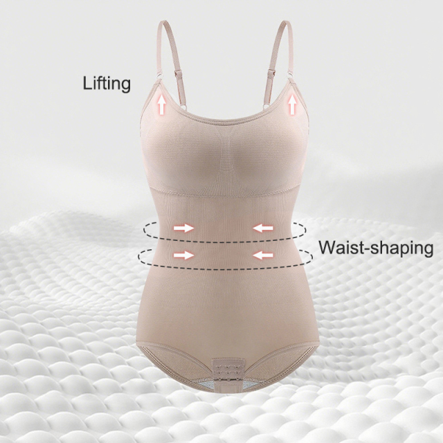 Seamless Low Back One-piece Shapewear with Snaps Bodysuit with Bra Pads