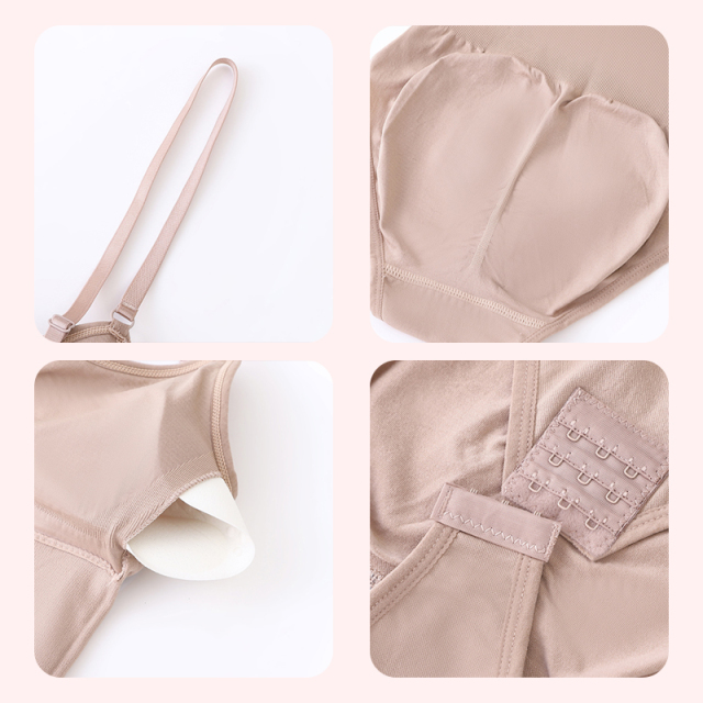 Seamless Low Back One-piece Shapewear with Snaps Bodysuit with Bra Pads
