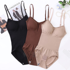 Seamless Low Back One-piece Shapewear with Snaps Bodysuit with Bra Pads
