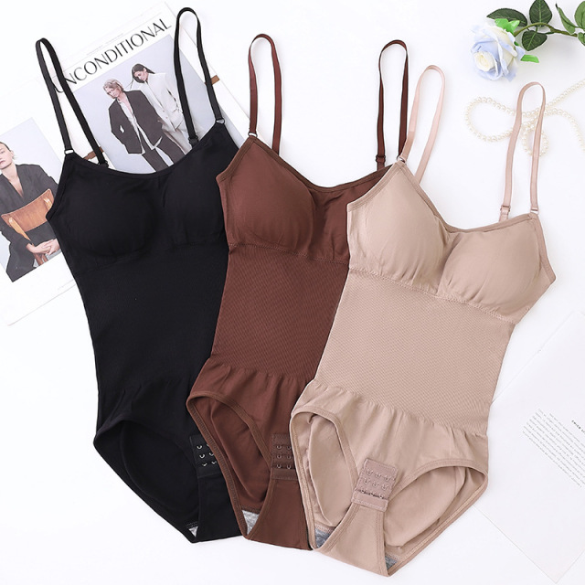 Seamless Low Back One-piece Shapewear with Snaps Bodysuit with Bra Pads