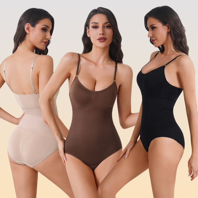 Seamless Low Back One-piece Shapewear with Snaps Bodysuit with Bra Pads