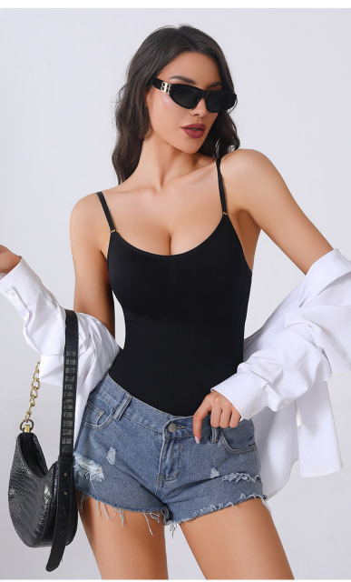Seamless Low Back One-piece Shapewear with Snaps Bodysuit with Bra Pads