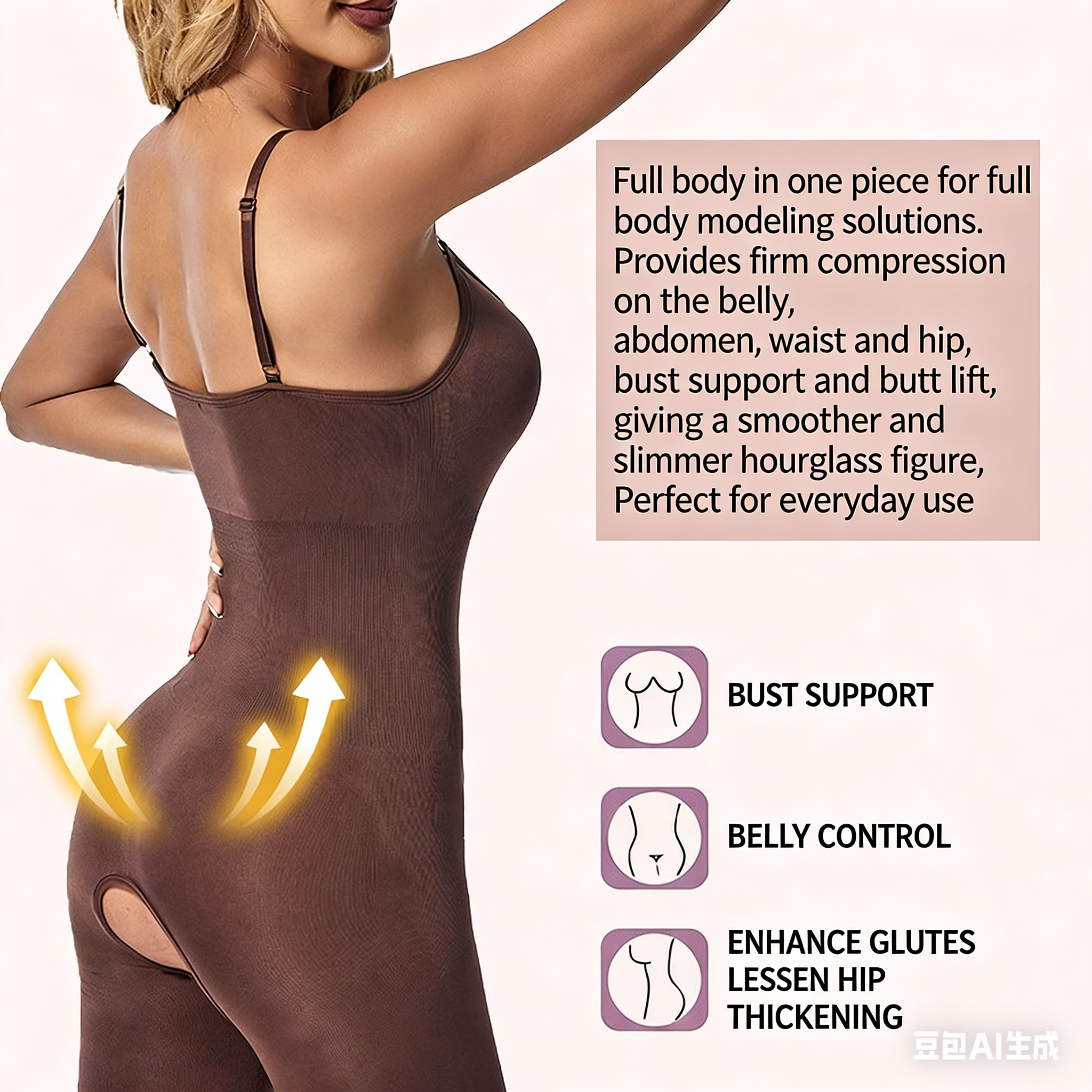 Invisible Shapewear under Clothes Adjustable Straps Backless U-neckline Bodysuit