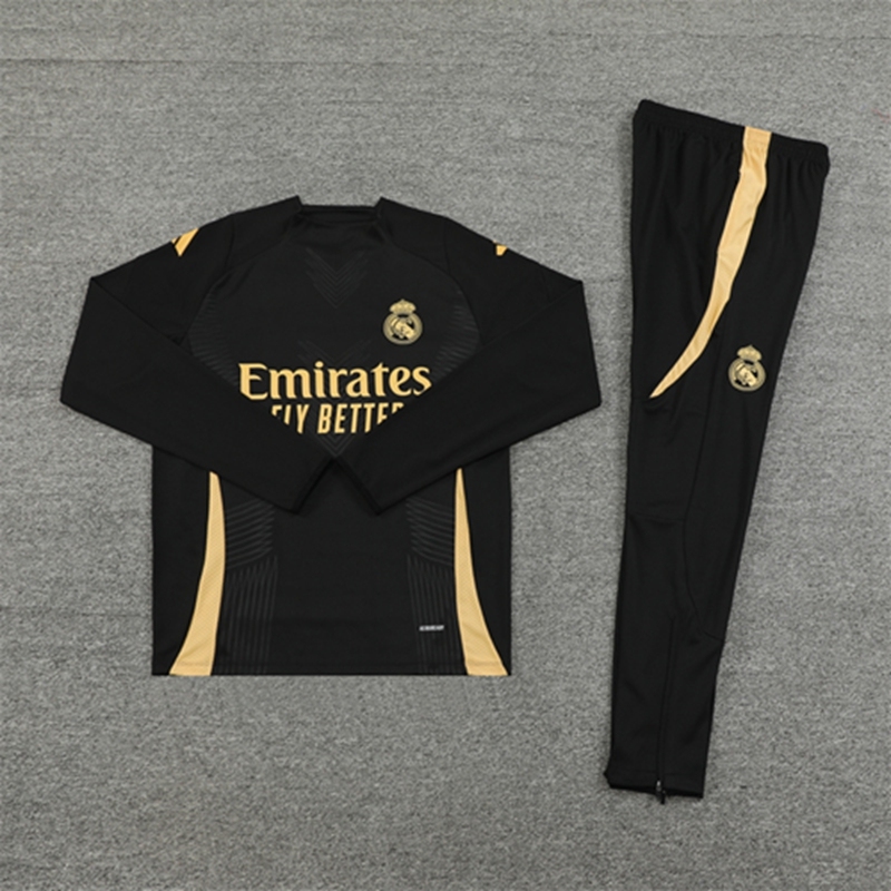 2024-25 Real Madrid Black and Gold Long Sleeve Training Suit