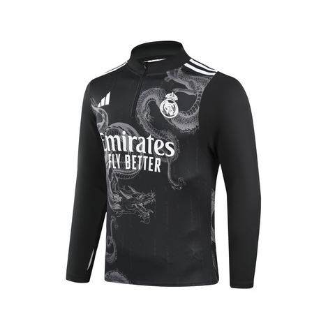 2024-25 Real Madrid Black Special Edition Long Sleeve Training Suit