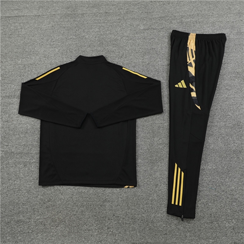 2024-25 Real Madrid Black and Gold Long Sleeve Training Suit