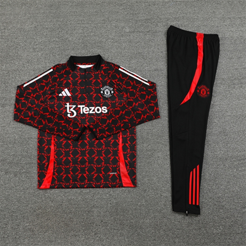 2024-25 Manchester United Red and Black Long Sleeve Training Suit