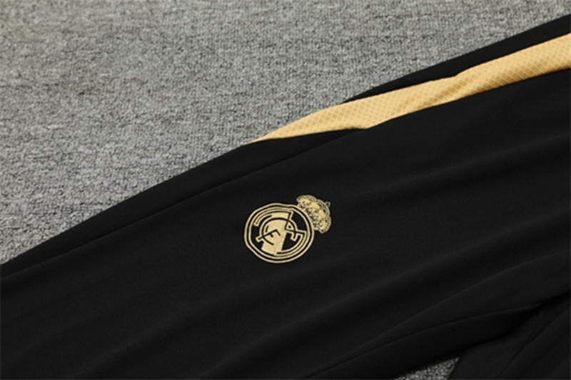 2024-25 Real Madrid Black and Gold Long Sleeve Training Suit