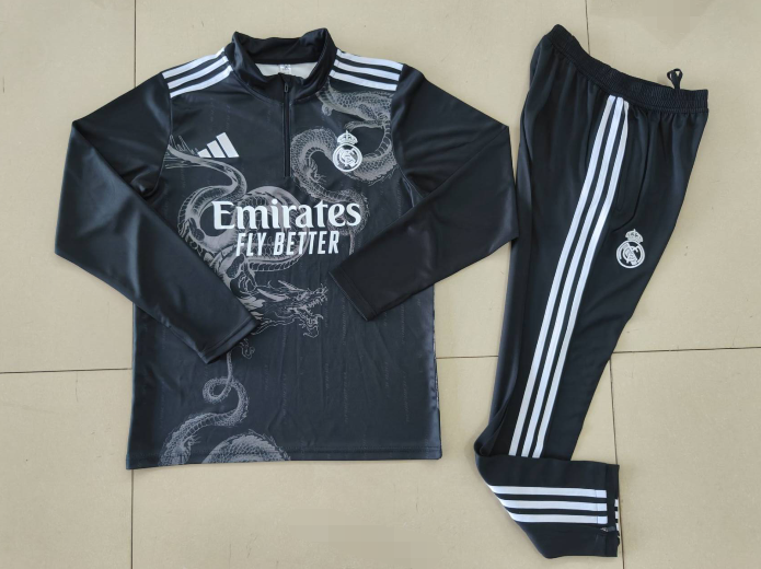 2024-25 Real Madrid Black Special Edition Long Sleeve Training Suit