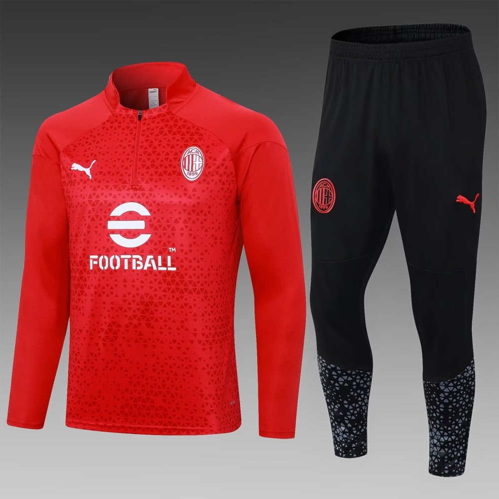 2023/2024 AC Milan Half Pull Training Wear Red Football Jersey 1:1 Thailand Quality Suit