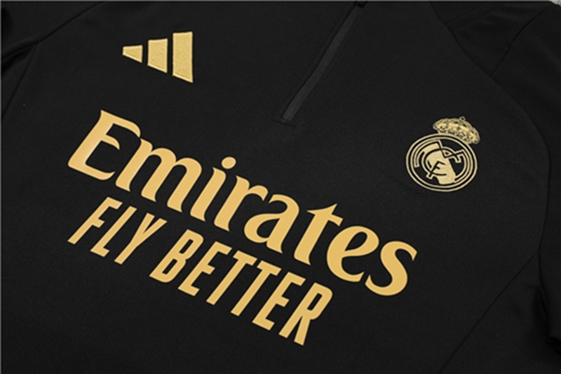 2024-25 Real Madrid Black and Gold Long Sleeve Training Suit