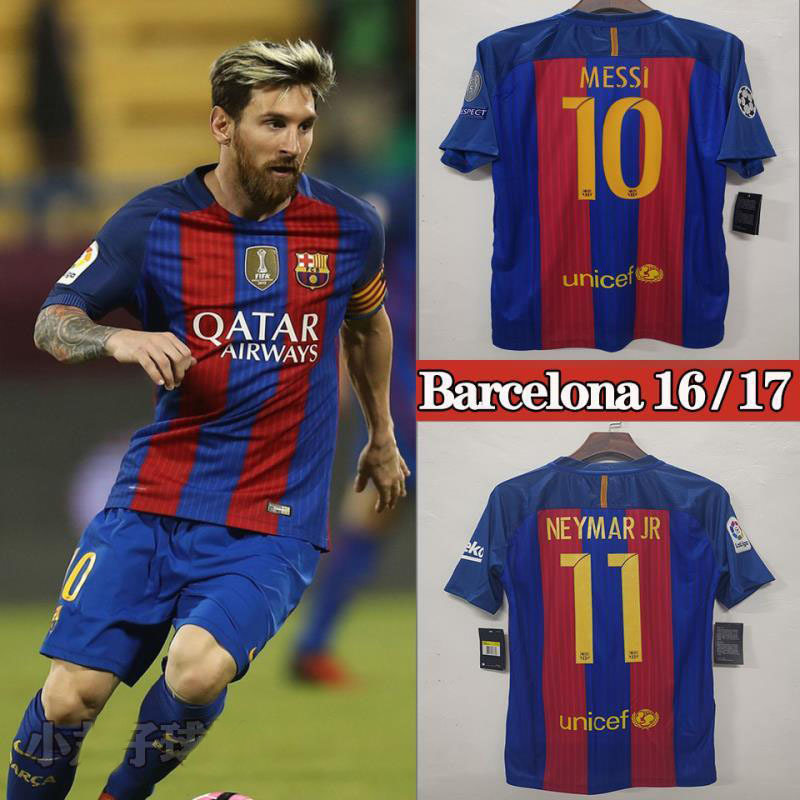 Retro 2016-2017 Barcelona Home MESSI PIQUE XAVI A.INISTA SUAREZ NEYMAR JR Football jersey retro 17