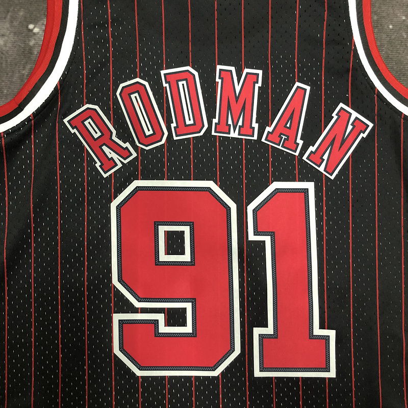 1995-96 NBA Chicago Bulls 91 RODMAN Black Basketball Jersey