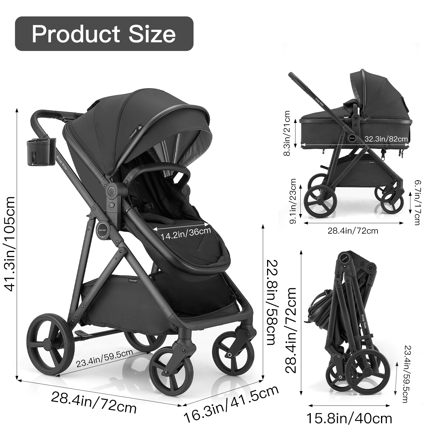 Gromast 3-in-1 Convertible Stroller with Reversible Seat