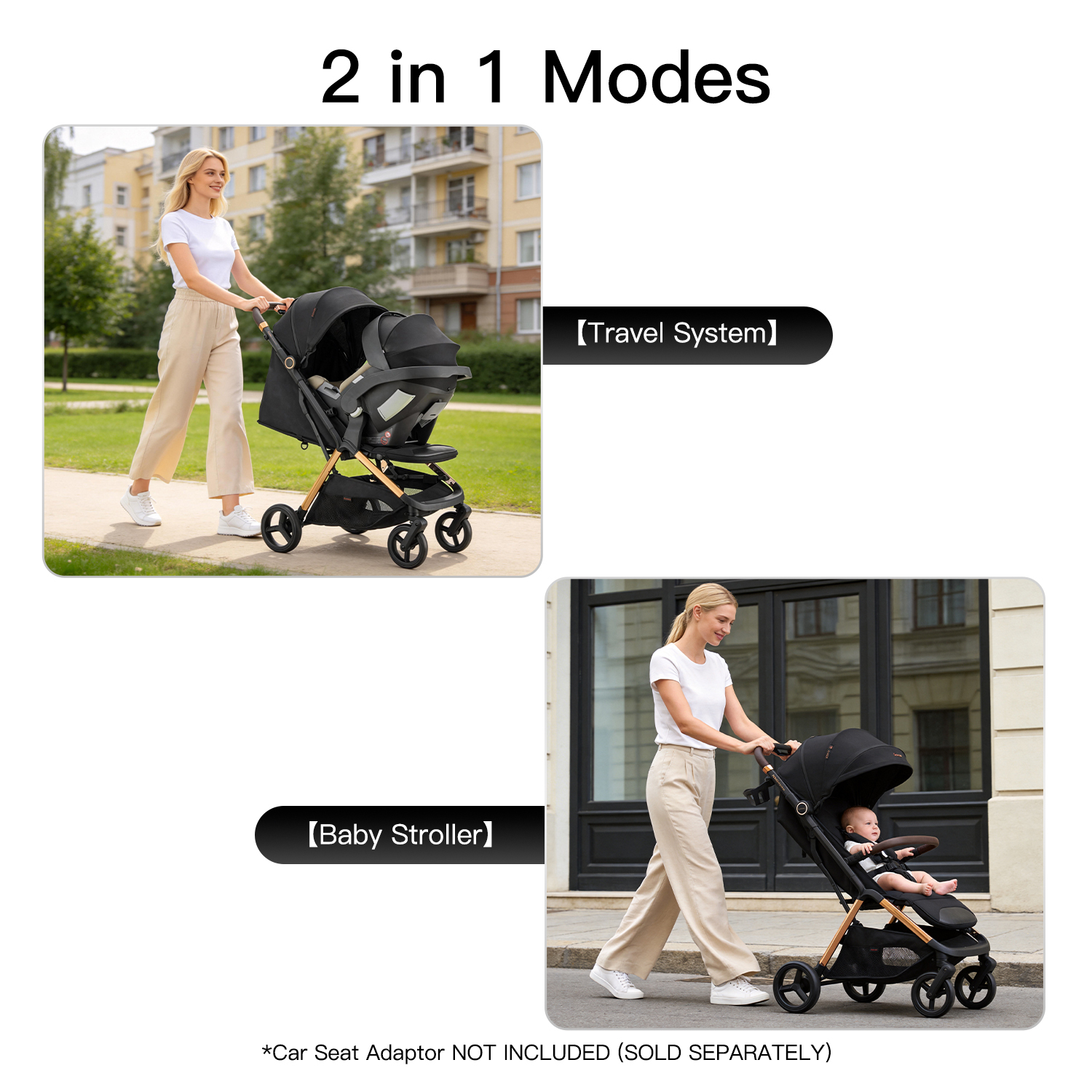 Gromast 2-in-1 Baby Stroller with One-Hand Auto Fold