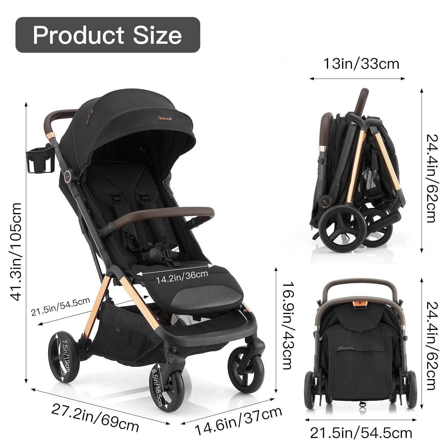 Gromast 2-in-1 Baby Stroller with One-Hand Auto Fold
