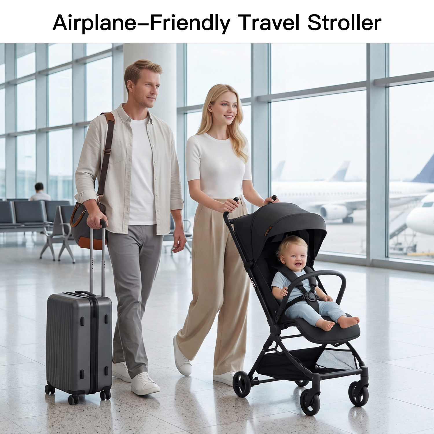 Gromast F2-Foldito Lightweight Stroller with Cabin-Size UPF 50+ Canopy